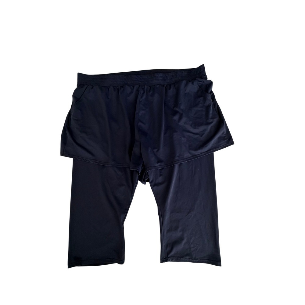 Navy Blue 2-in-1 Swim Shorts Over Leggings with Pockets Capri Length